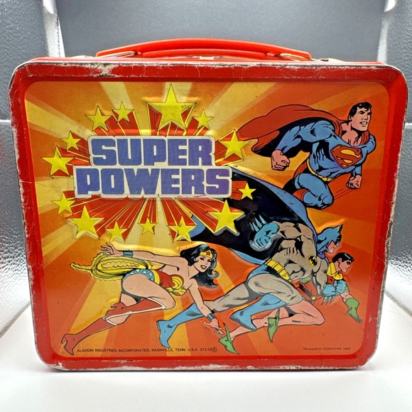 Super Powers Metal Lunch Box Aladdin 1983 DC Comics Superman Wonderwoman Batman - Picture 2 of 16